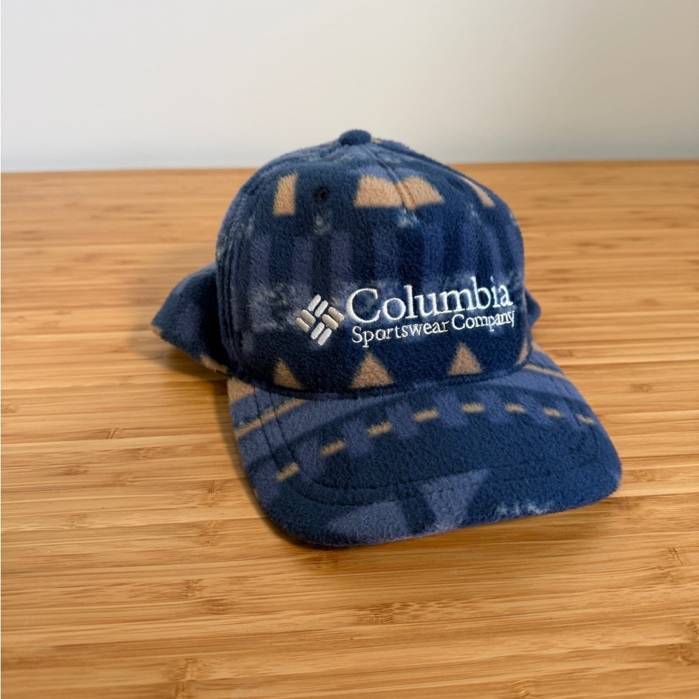 ❄️ Columbia Fleece Hat‎ Cap Fitted S/M Blue Aztec Print Winter Warm Flexfit